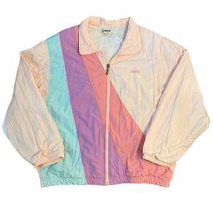 VTG HEAD Windbreaker Jacket Colorblock 80s/90s USA Made Pink Pastel Unisex XL